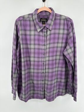 Eddie Bauer VTG Grunge Cabincore  CountryPurple/Gray Plaid ButtonDown Shirt Sz2X
